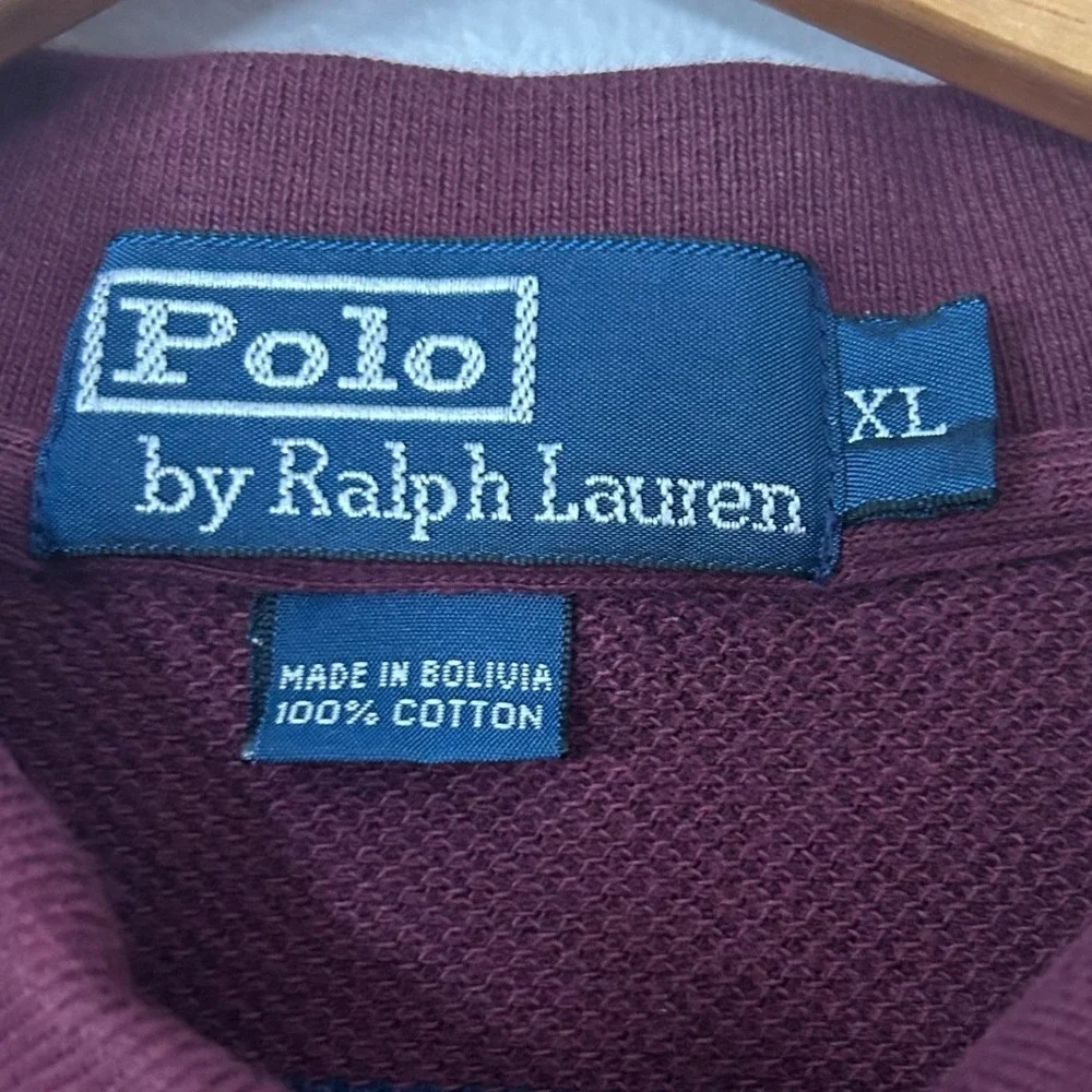 Polo Ralph Lauren Shirt Mens XL Burgundy Striped Polo Short Sleeve Vintage